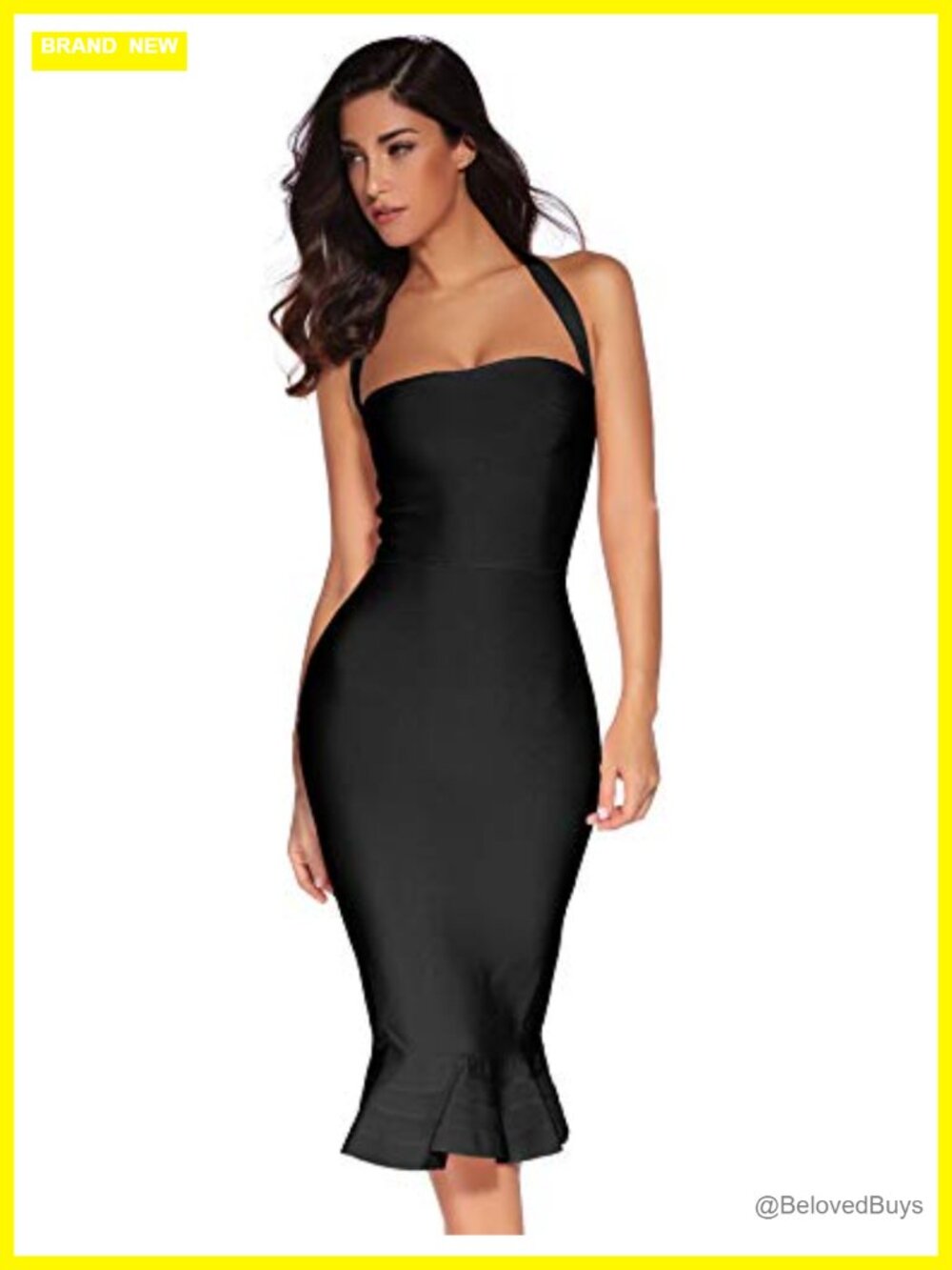Womens Halter Fishtail Bandage Party Dress Elegant Wedding Guest Midi